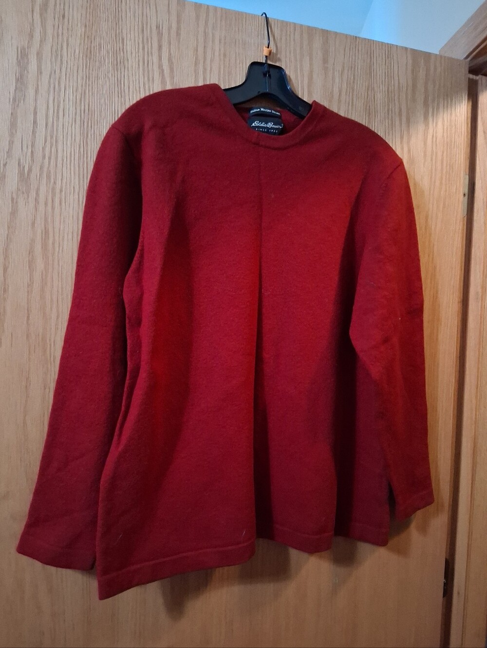 Eddie Bauer Italian Merino Stretch knit Warm crewneck sweater, cranberry Red XXL